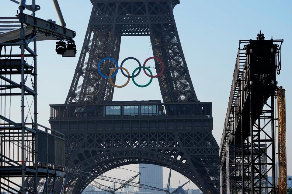 The Olympic rings seen on the Eiffel Tower ahead of the Games (Copyright 2024 The Associated Press. All rights reserved.)