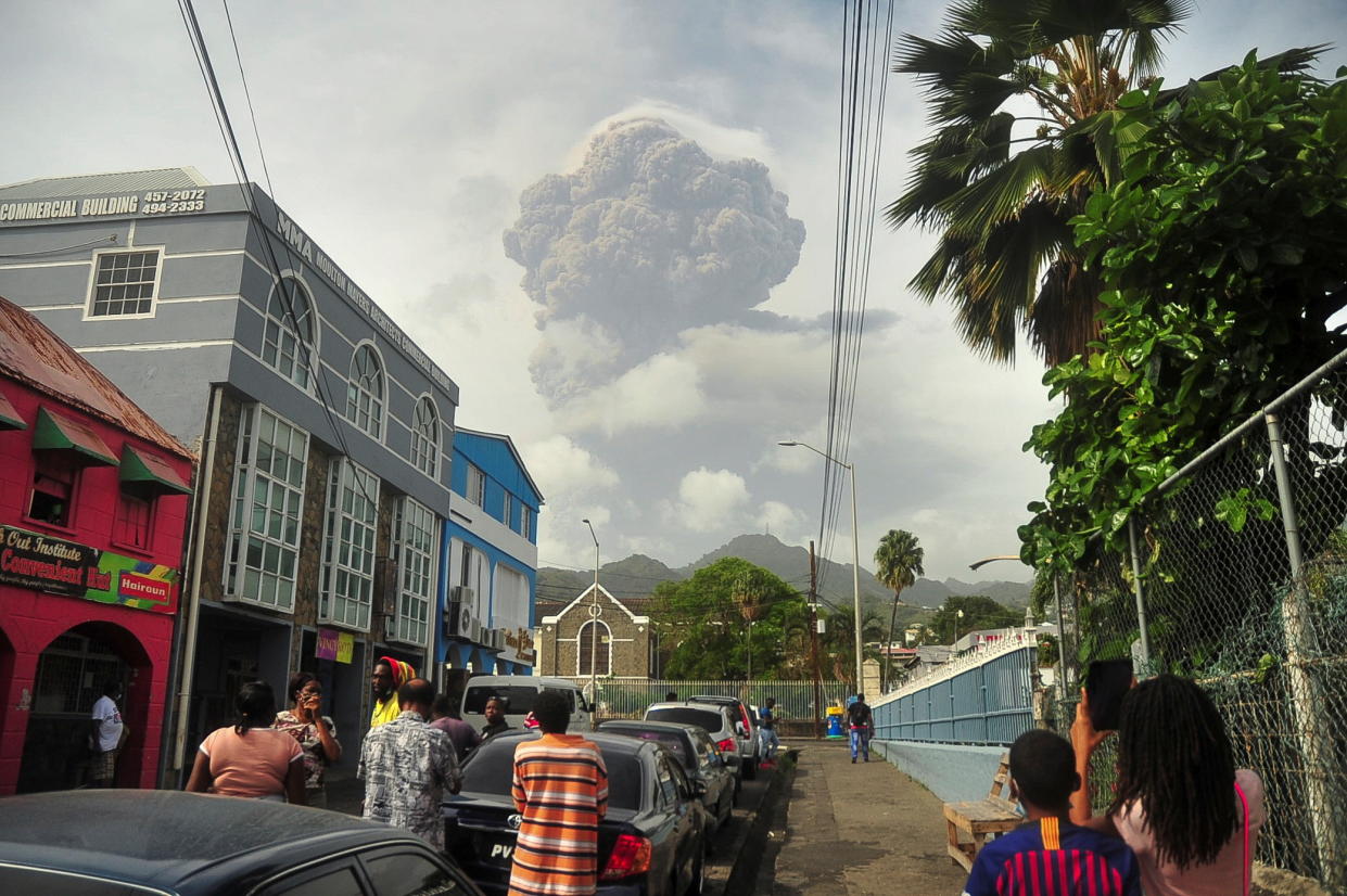 Ash and smoke billow as the La Soufriere volcano erupts in Kingstown on the eastern Caribbean island of St. Vincent April 9, 2021.  REUTERS/Robertson S. Henry