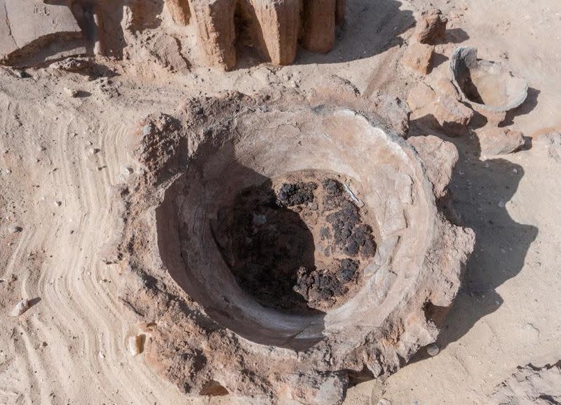 Undated image shows archaeologists discover a 5000-year-old mass production brewery in the ancient city of Abydos at Sohag Governorate