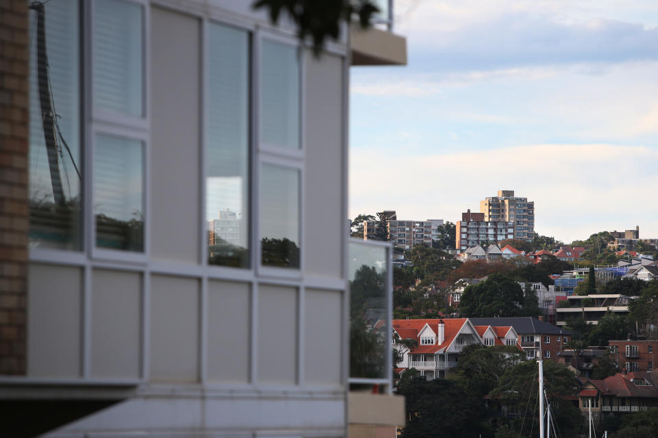 SYDNEY, AUSTRALIA - MAY 08: A general view of residential property as seen across Sydney Harbour from Kirribilli on May 08, 2021 in Sydney, Australia. Property prices continue to rise across Australia with house prices up almost 27 percent compared to five years ago. Record low interest rates have also seen a surge in home loan applications in the last year. (Photo by Lisa Maree Williams/Getty Images)