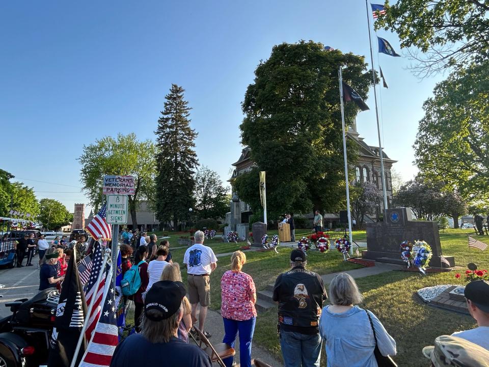 Crowds stand in front of the Chippewa County Courthouse during the annual Memorial Day parade in Sault Ste. Marie on Tuesday, May 30.