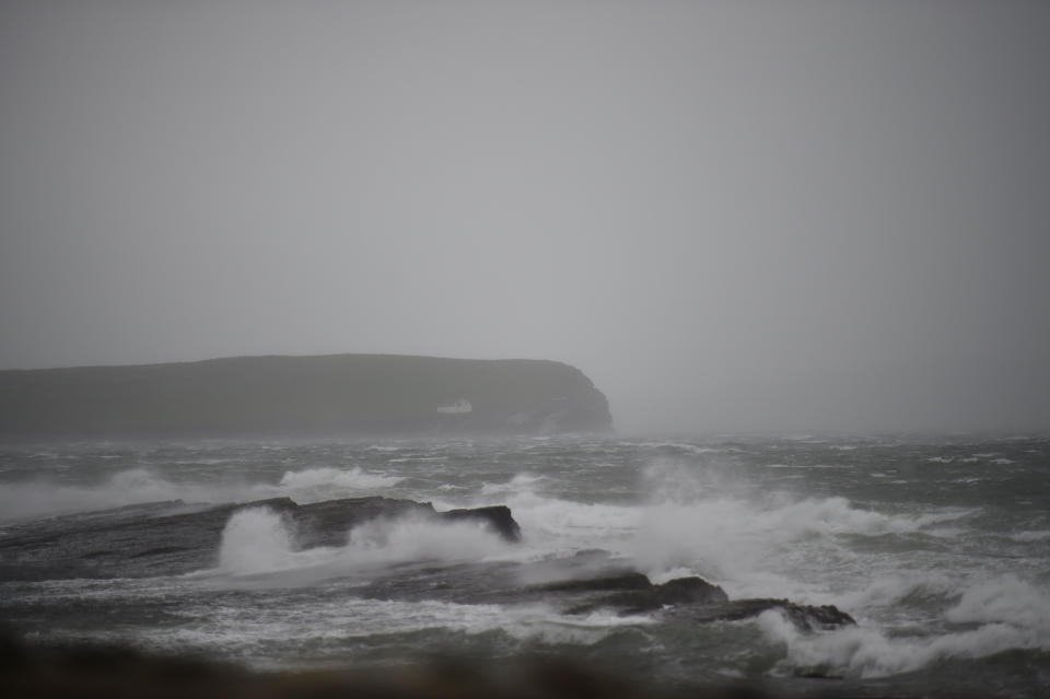 Storm Ophelia whips up the sea as it makes landfall along County Clare peninsula of Loop Head, Ireland October 16, 2017.&nbsp;