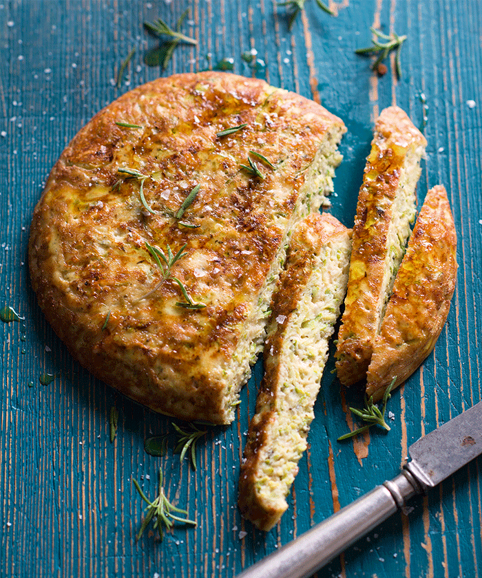 White Zucchini Omelette with Mint and Melting Cheese