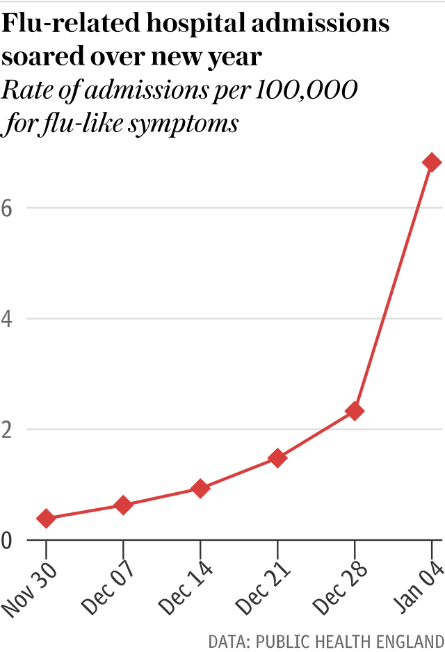 Hospitalisations due to flu soared over New Year