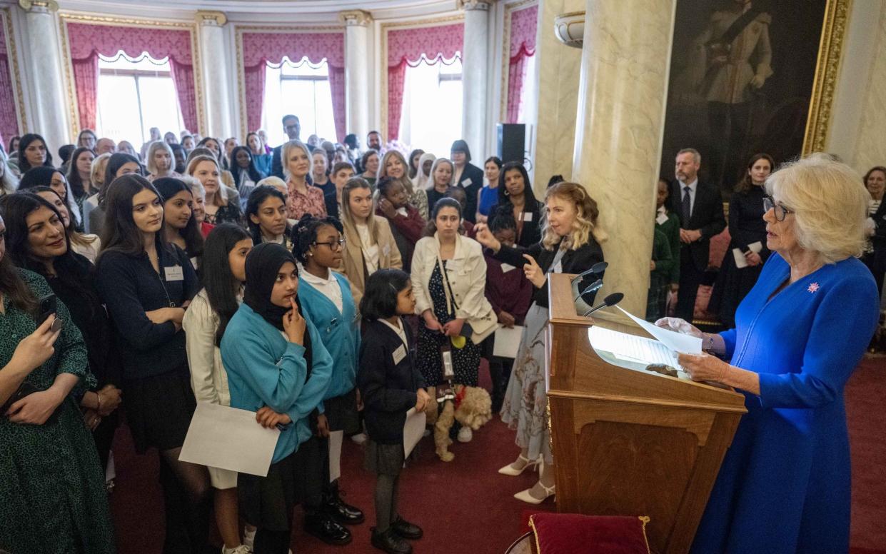 The Queen speaking at a Buckingham Palace reception to celebrate International Women's Day in March