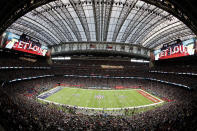 FILE - This is a general view as fans at NRG Stadium watch the opening kickoff of the NFL Super Bowl 51 football game between the Atlanta Falcons and the New England Patriots Sunday, Feb. 5, 2017, in Houston. There are 23 venues bidding to host soccer matches at the 2026 World Cup in the United States, Mexico and Canada. (AP Photo/Charlie Riedel, File)