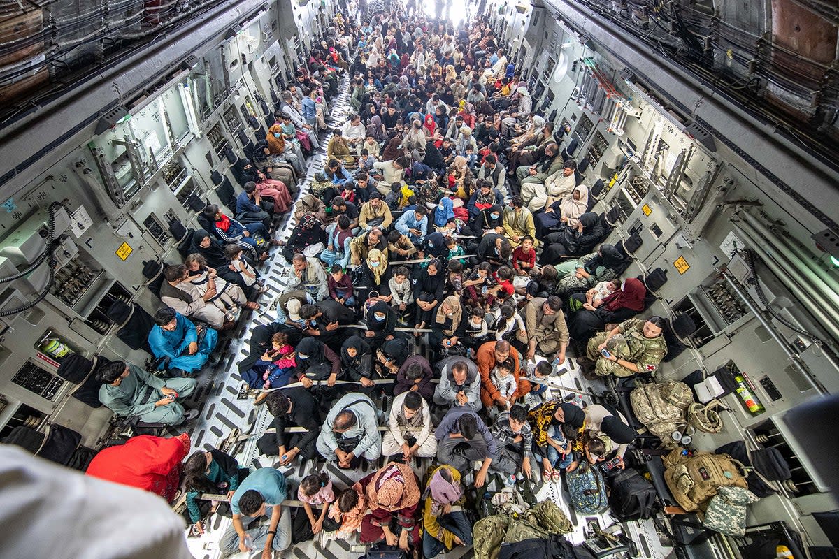 A flight carrying 265 people evacuated from Kabul by British armed forces on 21 August 2021 (MoD Crown Copyright via Getty)