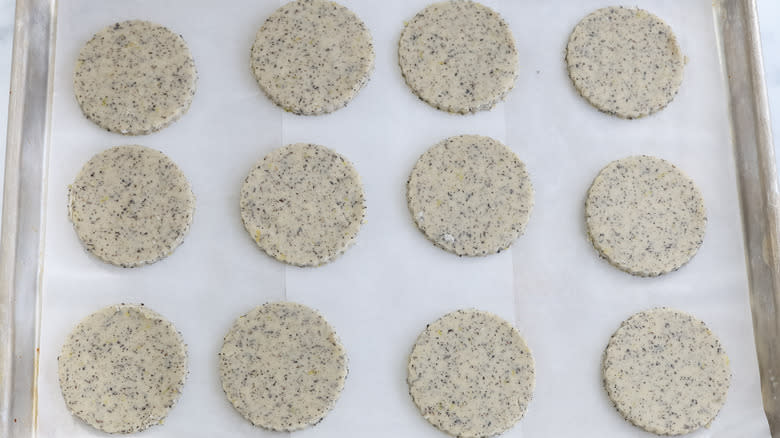 Lemon-glazed Earl Grey cookies on baking sheet
