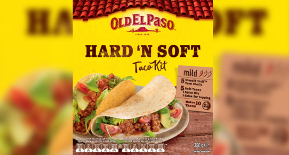 Old El Paso Hard 'n Soft taco kits packaging. 