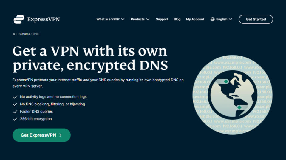 Screenshot of ExpressVPN's Private DNS landing page