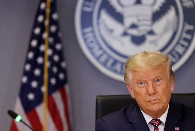 U.S. President Trump attends briefing on Hurricane Laura at FEMA headquarters in Washington