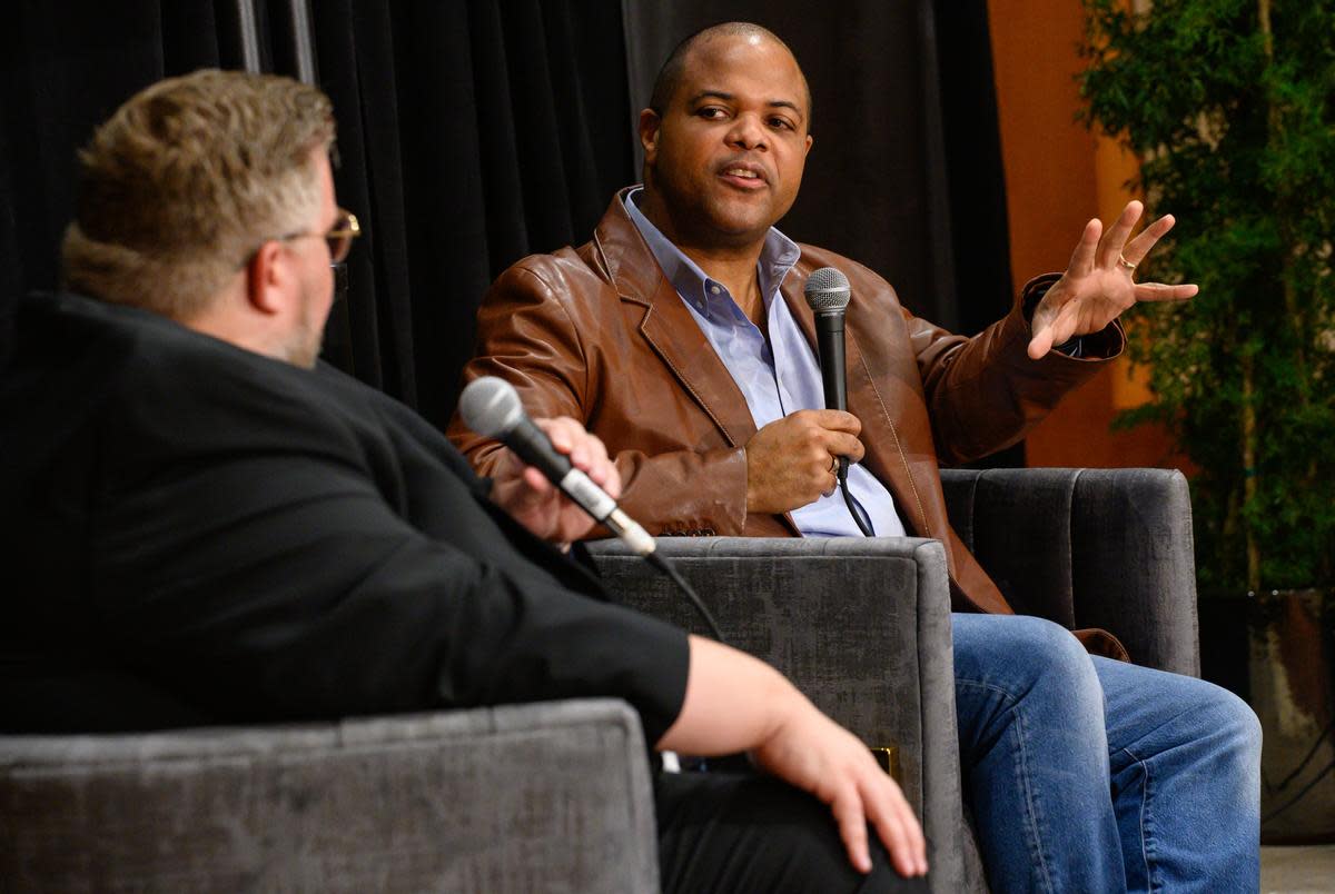 Chad Hasty speaks one on one with Eric Johnson, mayor of Dallas, about his second-term agenda and partisanship, at The Texas Tribune Festival in Austin, TX on Sept. 22, 2023.