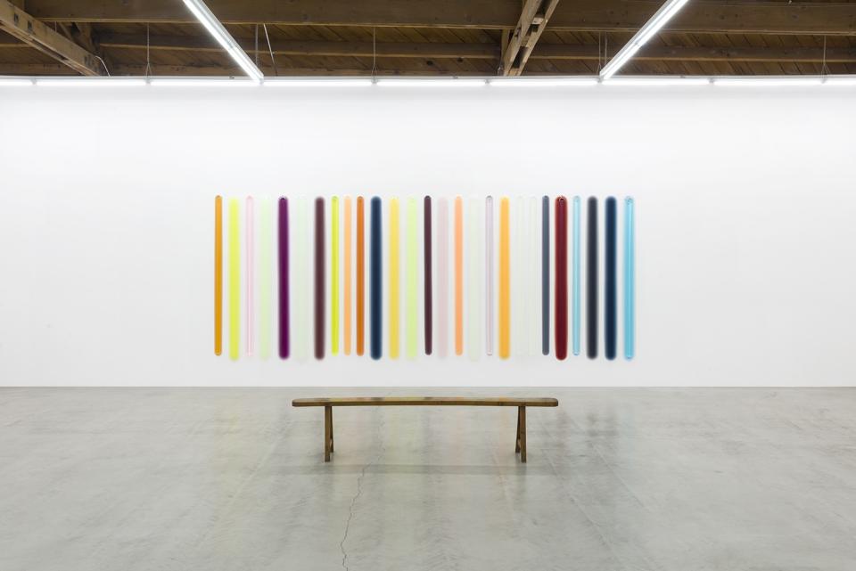 Later sculptures by Peter Alexander featured buoyant color — such as this installation shown at Parrasch Heijnen Gallery in Los Angeles in January.