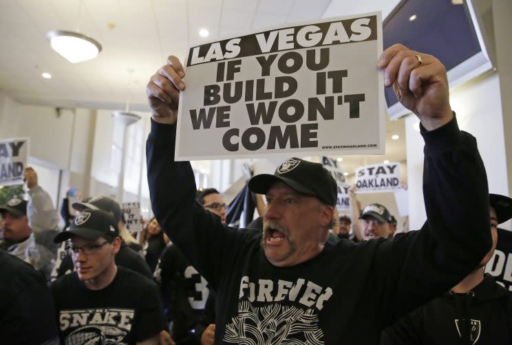 Fans in the Bay Area of the Oakland Raiders won't be in a good mood after Monday's vote. (AP) 