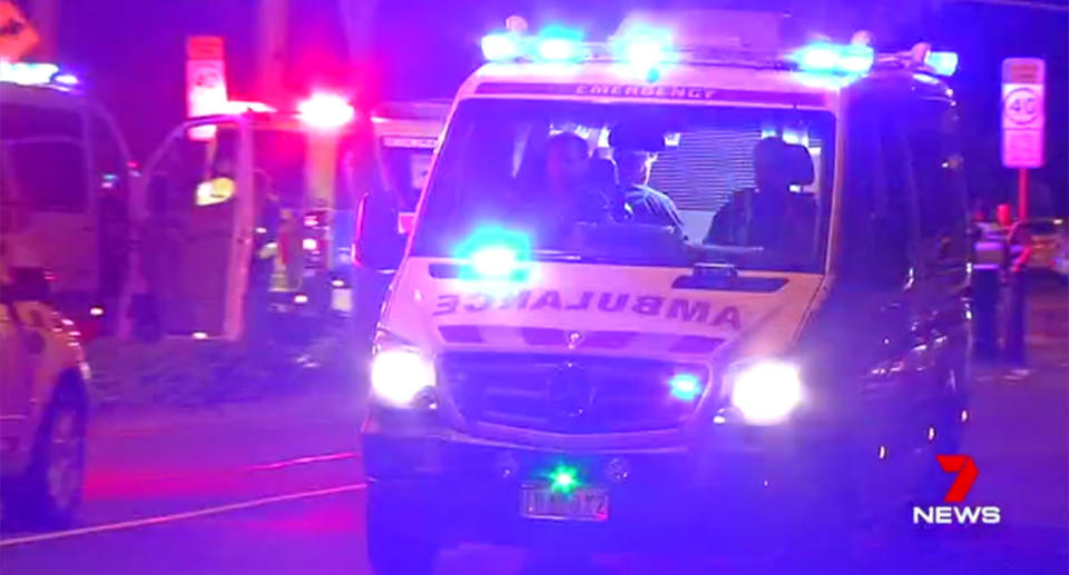 The little boy was taken to hospital with minor injuries, but his father remains fighting for life. Source: 7 News