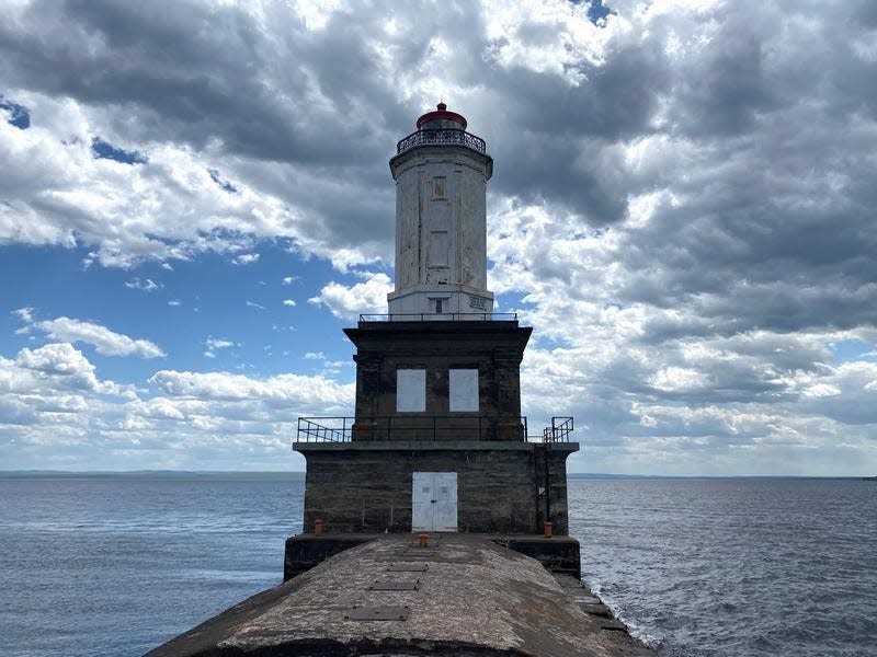 Keweenaw Waterway Lower Entrance Light is located at the end of a U.S. Army Corps of Engineers breakwater in Houghton County.