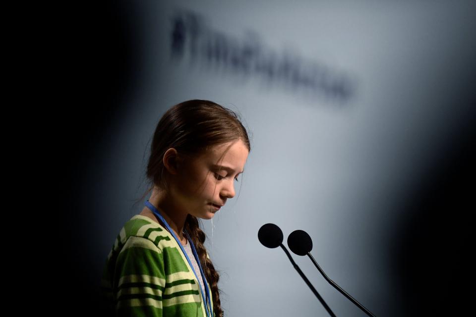 Swedish climate activist Greta Thunberg gives a speech during a high-level event on climate emergency Wednesday during the U.N. climate change conference in Madrid. (Photo: CRISTINA QUICLER via Getty Images)