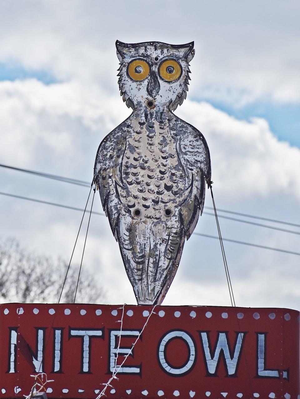 The iconic Nite Owl sign stands above the diner at Pleasant Street and Eastern Avenue in Fall River.