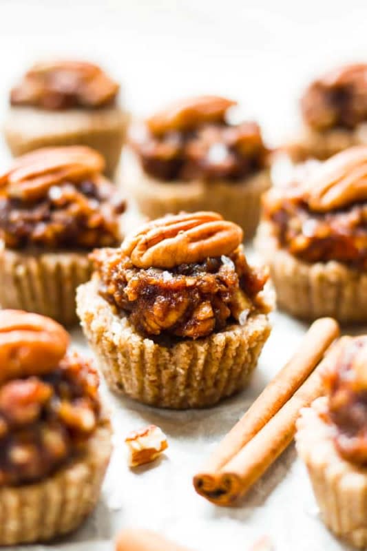 <p>Evolving Table</p><p>These no-bake pecan pie mini tarts make a healthy Thanksgiving dessert or holiday dessert recipe. They are vegan, gluten-free, and refined sugar-free, too!</p><p><strong>Get the recipe: <a href="https://www.evolvingtable.com/no-bake-pecan-pie-mini-tarts/" rel="nofollow noopener" target="_blank" data-ylk="slk:No Bake Pecan Pie Mini Tarts;elm:context_link;itc:0;sec:content-canvas" class="link ">No Bake Pecan Pie Mini Tarts</a></strong></p>