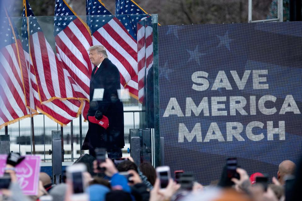 President Donald Trump arrives to speak near the White House on Jan. 6, soon before his supporters marched on the U.S. Capitol and ransacked it in support of his election lies. (Photo: BRENDAN SMIALOWSKI via AFP via Getty Images)