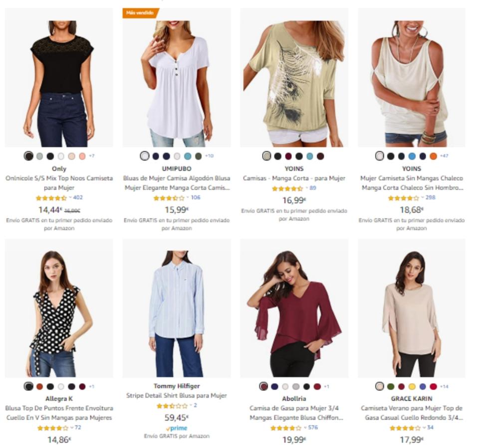 La ropa y los complementos se han convertido en los productos más vendidos en Amazon en los últimos tiempos, aunque no son siempre los más baratos. Sin embargo, si no te importa demasiado el color de la prenda, puedes ahorrarte un buen pellizco. (Foto: <a href="http://www.amazon.es/blusas-camisas-mujer/b/ref=es_app_f_ln_cat_shir?ie=UTF8&lo=apparel&node=3074053031&pf_rd_m=A1AT7YVPFBWXBL&pf_rd_s=merchandised-search-left-4&pf_rd_r=9KMVYXBSASYY27NNZP64&pf_rd_r=9KMVYXBSASYY27NNZP64&pf_rd_t=101&pf_rd_p=d53cfb81-3d40-429b-97d4-4708e19c2a5a&pf_rd_p=d53cfb81-3d40-429b-97d4-4708e19c2a5a&pf_rd_i=3074028031" rel="nofollow noopener" target="_blank" data-ylk="slk:Amazon;elm:context_link;itc:0;sec:content-canvas" class="link ">Amazon</a>).