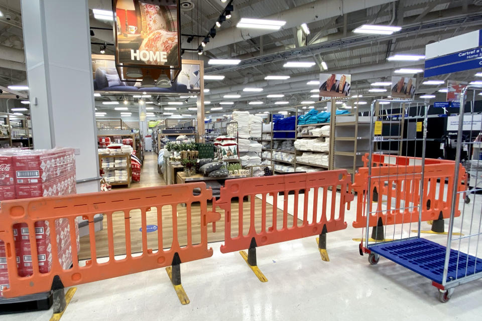 CARDIFF, WALES - OCTOBER 23: Non-essential items are blocked off in a Tesco supermarket on Western Avenue on October 23, 2020 in Cardiff, Wales. Wales will go into a national lockdown from Friday until November 9. People will be told to stay at home and pubs, restaurants, hotels and non-essential shops must shut. Primary schools will reopen after the half-term break, but only Years 7 and 8 in secondary schools can return at that time under new "firebreak" rules. Gatherings indoors and outdoors with people not in your household will also be banned. (Photo by Matthew Horwood/Getty Images)