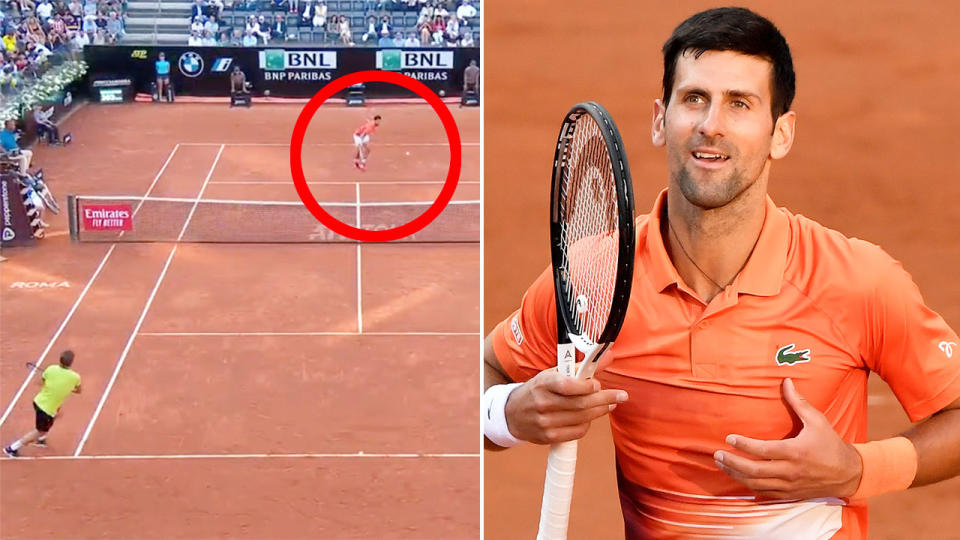 Pictured here, Novak Djokovic seals his spot in a 16th Italian Open quarter-final.