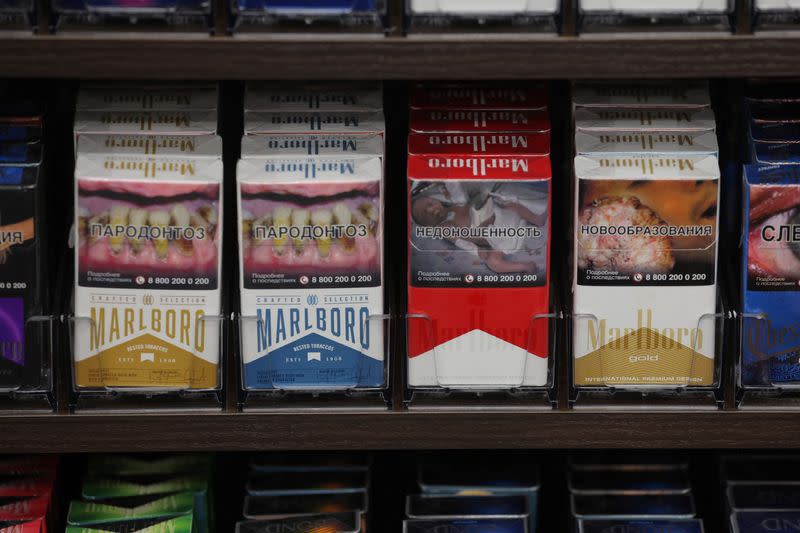 Packs of Marlboro cigarettes are on display in a shop in Saint Petersburg