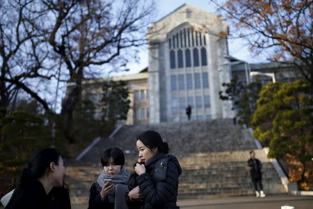 University students talk at Ewha Woman's University in Seoul, South Korea, November 30, 2015. Picture taken on November 30, 2015. REUTERS/Kim Hong-Ji