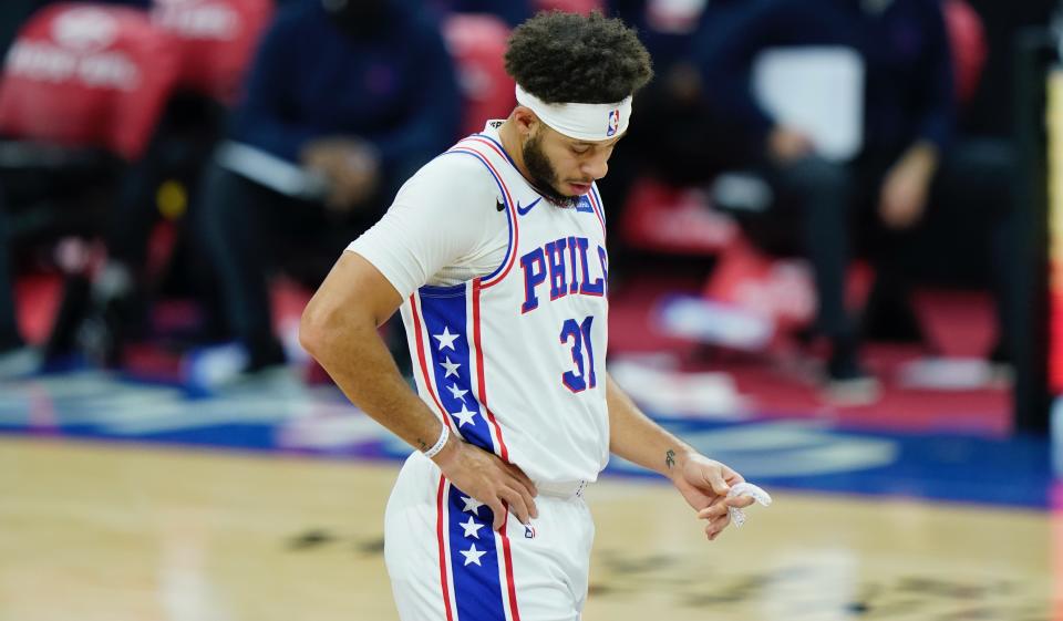 Seth Curry hasn't been himself on the court since a bout with COVID-19. (AP Photo/Matt Slocum)