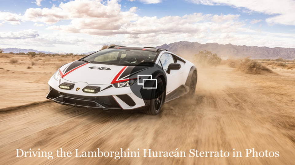 The Lamborghini Huracán Sterrato being driven in the dirt.