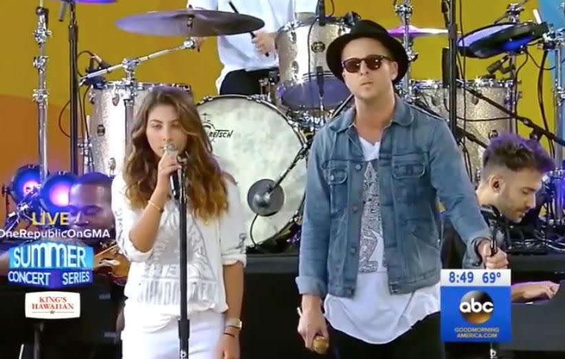 Tori Conell, 12, took to the stage with band OneRepublic, performing a moving rendition of Hallelujah. Source: Good Morning America