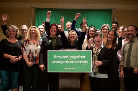 Green Party leader Elizabeth May attends a campaign event in Toronto