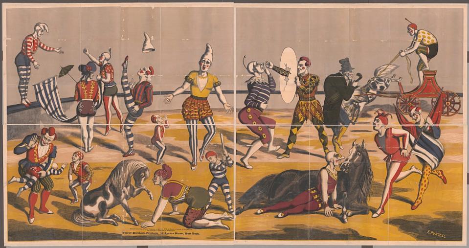 Clowns in the 19th century were often sinister, vulgar characters. <a href="https://tile.loc.gov/storage-services/service/pnp/ppmsca/55100/55150v.jpg" rel="nofollow noopener" target="_blank" data-ylk="slk:Library of Congress;elm:context_link;itc:0;sec:content-canvas" class="link ">Library of Congress</a>