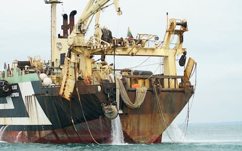 Margiris supertrawler fishing in the English Channel, off the coast of Brighton - Credit: Saf Suleyman/Greenpeace&nbsp;