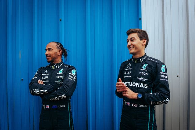 George Russell, right, will partner Lewis Hamilton this season