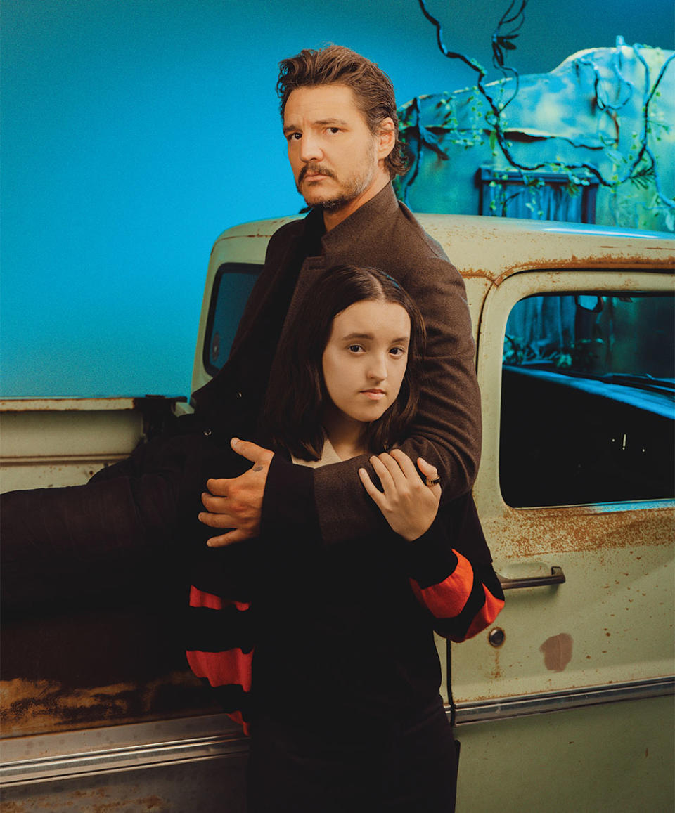 The Last of Us stars Pedro Pascal and Bella Ramsey were photographed Dec. 6 at Dust Studios in Los Angeles. “Nothing was easy,” Pascal says of the shoot. “Long hours, rough material, and we were both scared about meeting people’s expectations.”