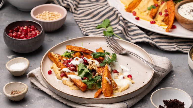 roasted carrots with lentil hummus