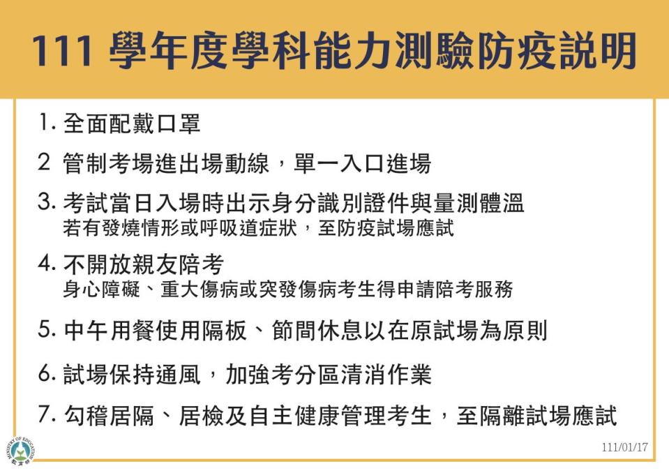 ▲教育部說明學測防疫措施。（圖／指揮中心）