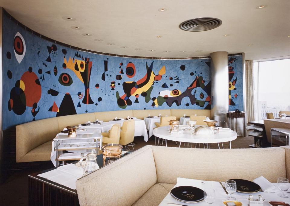The Gourmet Room featured a mural by Spanish painter Joan Miró that is now on display at the Cincinnati Art Museum.