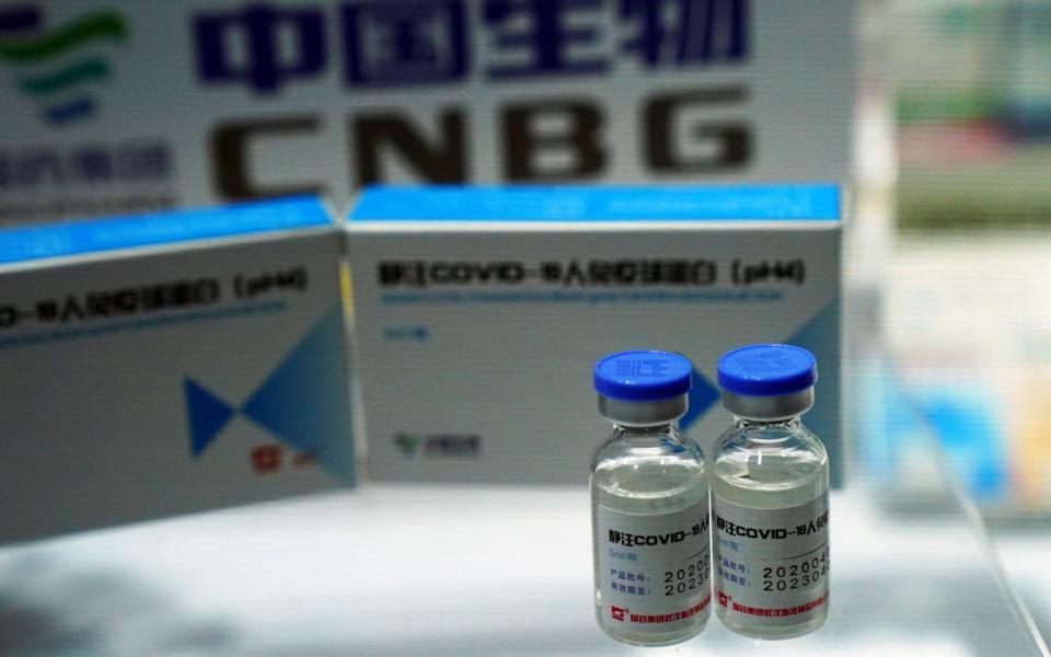 A booth displaying a coronavirus disease (COVID-19) Human Immunoglobulin for Intravenous Injection from China National Biotec Group (CNBG), a unit of state-owned pharmaceutical giant China National Pharmaceutical Group (Sinopharm) - REUTERS