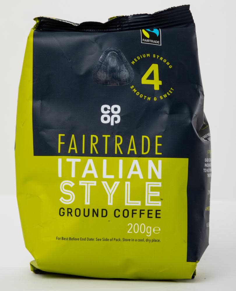A bag of Italian Style Fairtrade Coffee.