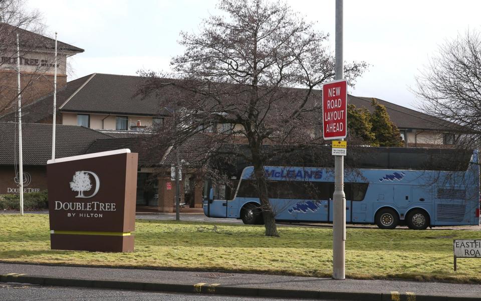 The DoubleTree by Hilton Hotel Edinburgh Airport which is being used to quarantine passengers - Andrew Milligan/PA
