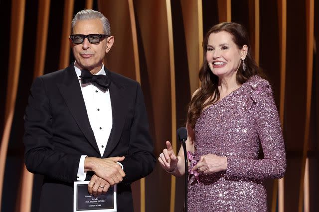 <p>Matt Winkelmeyer/Getty</p> Jeff Goldblum and Geena Davis at the SAG Awards