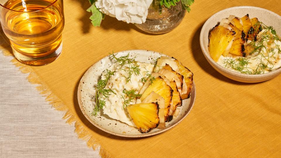 Char tones down pineapple’s acidity, while lime yogurt provides cool balance to this dish. It might be sweet, but it doesn’t have to be on the dessert table: Serve it as a side with <a href="https://www.bonappetit.com/recipe/chicken-tinga-tostadas?mbid=synd_yahoo_rss" rel="nofollow noopener" target="_blank" data-ylk="slk:chipotle tinga tostadas;elm:context_link;itc:0" class="link ">chipotle tinga tostadas</a>. <a href="https://www.bonappetit.com/recipe/grilled-pineapple-with-pepper-honey-and-yogurt-recipe?mbid=synd_yahoo_rss" rel="nofollow noopener" target="_blank" data-ylk="slk:See recipe.;elm:context_link;itc:0" class="link ">See recipe.</a>
