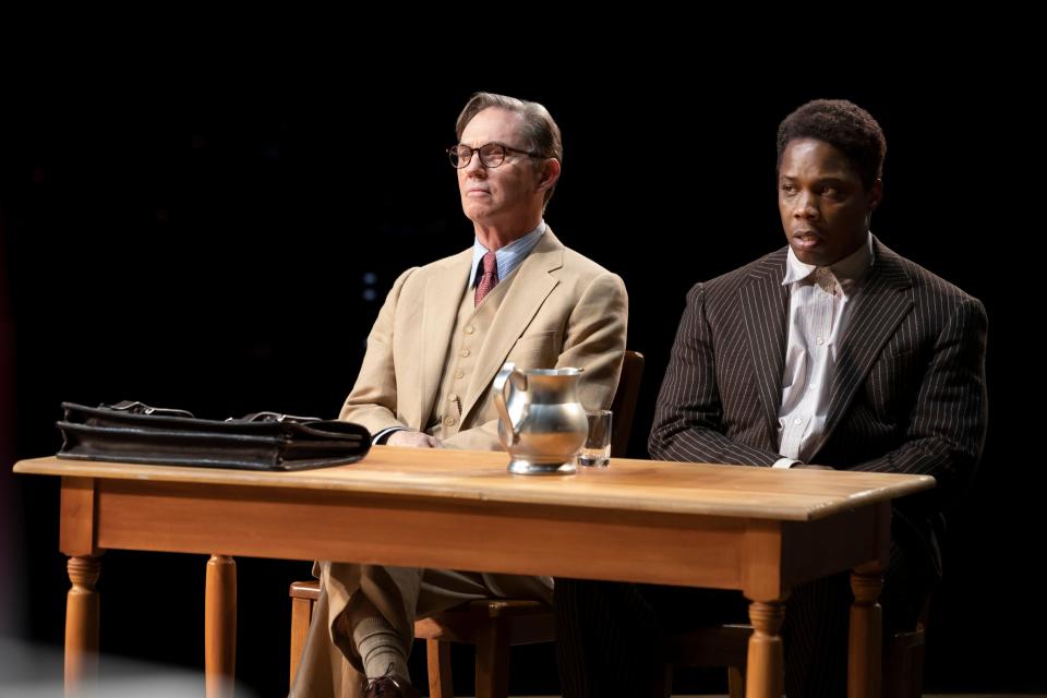 Atticus Finch prepares to defend in court Tom Robinson (Yaegel T. Welch), who is unjustly accused of raping a white woman. The theme of racism in the justice system in America is pivotal to the story.