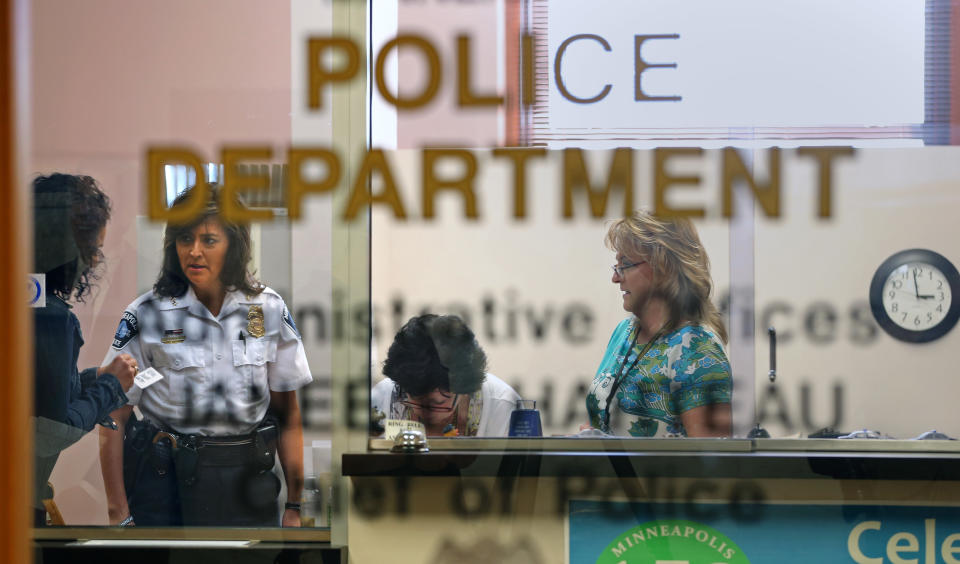 Then-Minneapolis Police Chief Janee Harteau talked to people attending a closed door meeting with community leaders on how to improve community relations with the police department on August 7, 2013. (Bruce Bisping/Star Tribune via Getty Images)