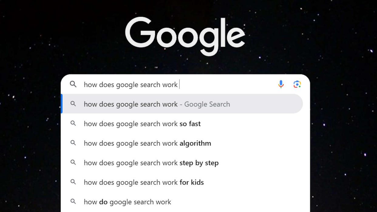  A Google search box with the query: how does google search work. 