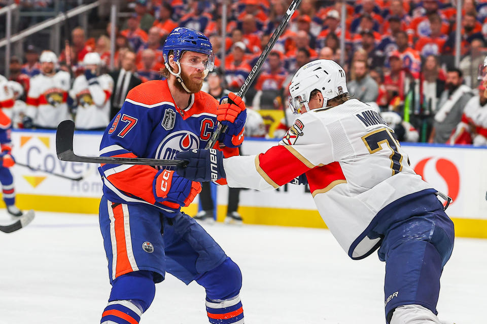 Oilers captain Connor McDavid leads all players with 11 points in six Stanley Cup Final games. (Photo by Curtis Comeau/Icon Sportswire via Getty Images)