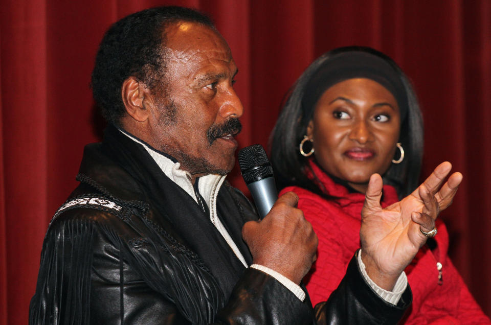 TORONTO, ON - FEBRUARY 13:  Actor Fred "The Hammer" Williamson (L) and Toronto Black Film Festival President and Founder Fabienne Colas attend the 2015 Toronto Black Film Festival on February 13, 2015 in Toronto, Canada.  (Photo by Isaiah Trickey/FilmMagic)